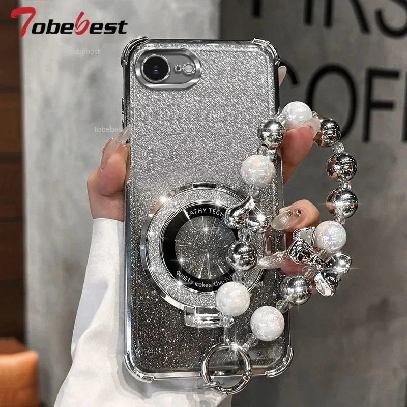 Shockproof Glitter Plating Case with Magsafe and Bead Bracelet Holder