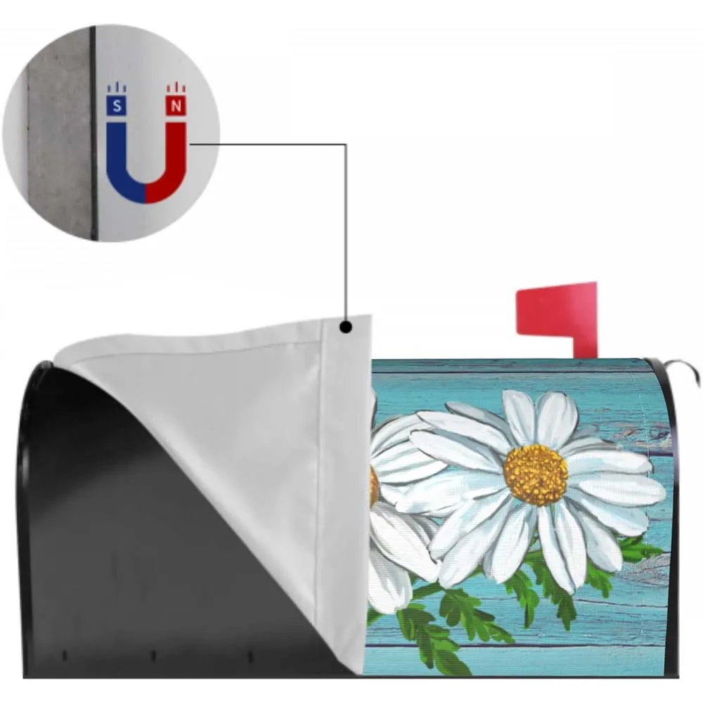1pc Daisy Flowers Magnetic Mailbox Cover Floral Spring Summer Pattern Buckle Post Box Cover Wraps Standard For Garden Yard Decor