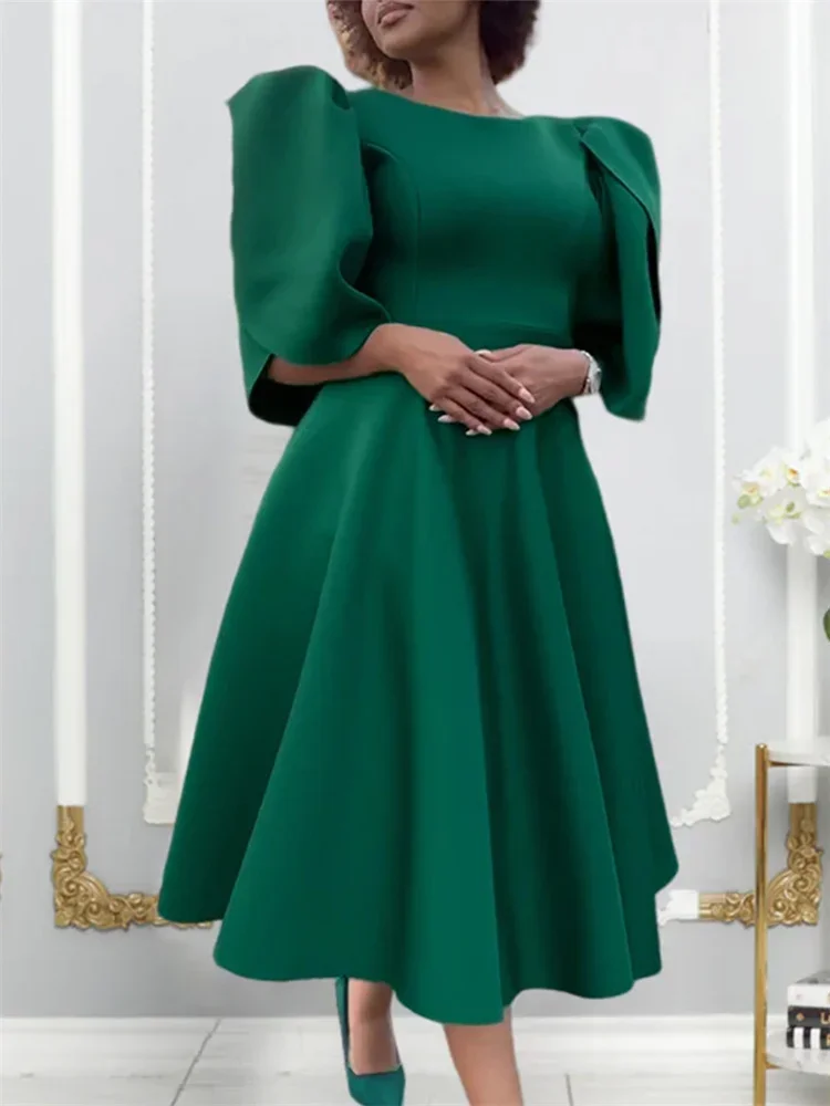 Elegant Solid Color Plus Size Women Party Dress