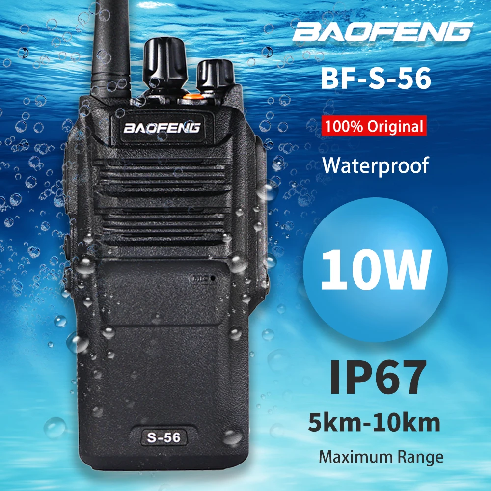

10W High Power Baofeng BF-S56 Walkie Talkie Waterproof Two Way Radio Station UHF Handheld CB Amateur Radio S56 FM HF Transceiver