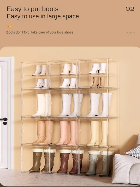 Boot Storage Shoe Box Long Martin Boots Storage Rack Acrylic Transparent  Superposition Display Rack Shoe Organizer and Storage