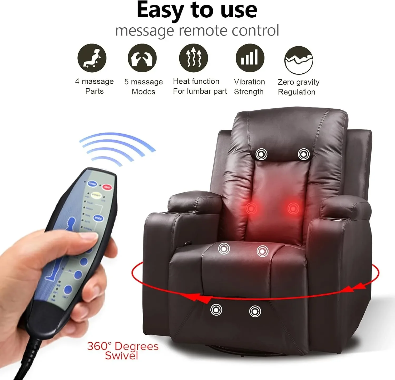 Recliner Chair PU Rocking Chair for Adults Swivel Recliner Massage Single Sofa Seat Side Pockets Living Room Bedroom massage chair single sofa