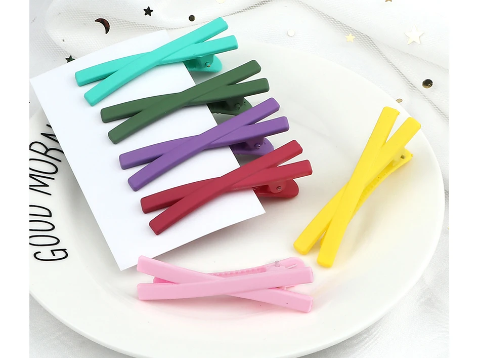 2 Teile/satz Gemischte Farbe X-förmigen Haar Clips Mädchen Süße Bunte Pony Haarspange Kinder Grundlegende Einfache Matte Haarnadel Haar zubehör – Detail 5