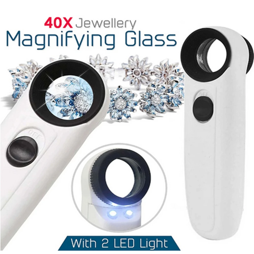 40x 보석상 눈 돋보기 돋보기 쥬얼리 루페 루프 2개의 LED 및 ON/OFF 스위치 포함 아크릴 광학 렌즈 + ABS 돋보기