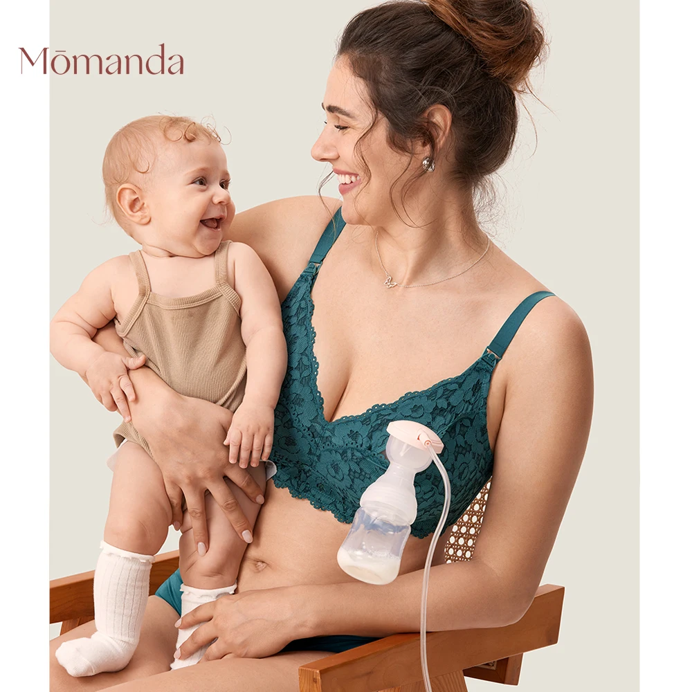 MOMANDA Hands Free Pumping Bra Breastfeeding Maternity Wireless Lace 100% Cotton Lining  Nursing Bra For Pregnant Women A131