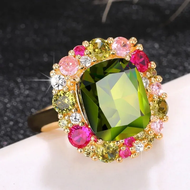 Colorful Cubic Zirconia Rings for Women Wedding Party Accessories Female Jewelry