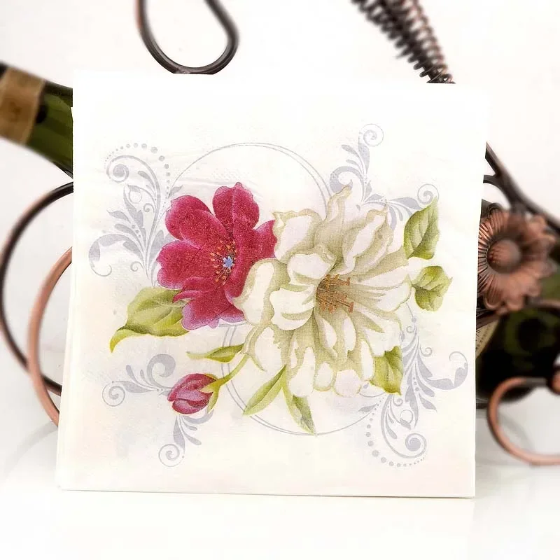 Lilies Colourful Printed Napkins Wedding Wine Glasses Flower Paper Napkins Placemats Banquet Paper 20pcs Wood Pulp Mouth Cloths Paper Napkins Disposable Paper Placemats