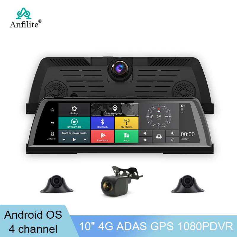 

4 Channel 360° Panoramic dashcam Video Recorder 10"IPS Android OS 2GB+32GB Car DashCam GPS ADAS Night Vision with 4 Cameras