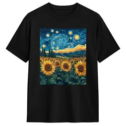 Van Gogh Starry Night Sunflower Graphic Vintage Cotton T - Shirt - S (1)