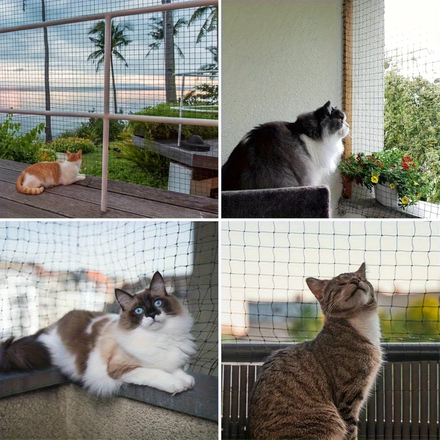 Balcony Netting for Pets Anti-Fall Mesh Cat Safety Fence for Patio Pet Guard Netting for Balcony Stairs Doorway Window Gate Deck 4