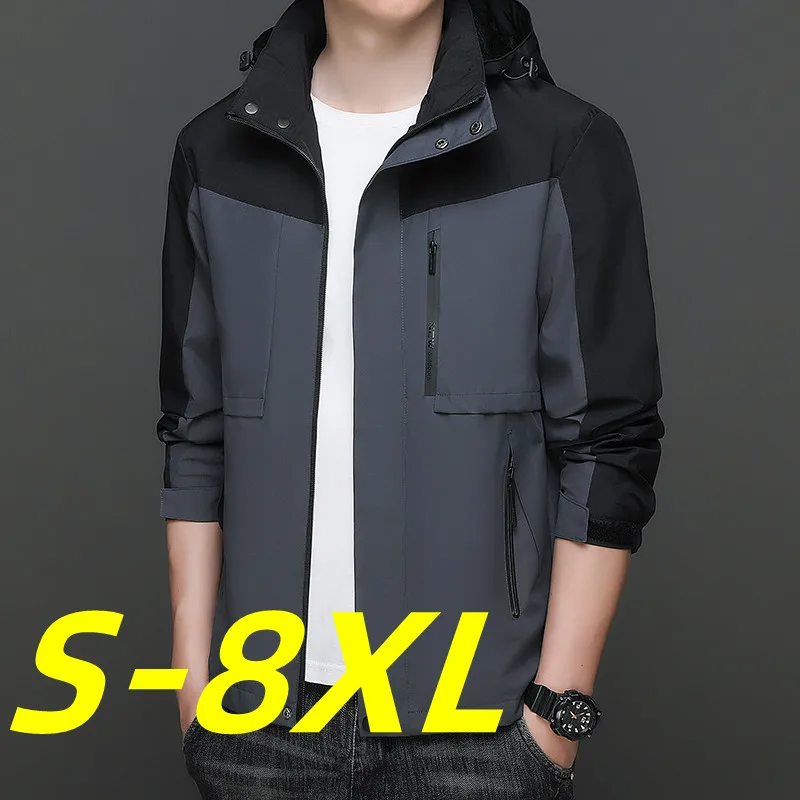 

2023 Men Outdoor Hiking Jacket Autumn Spring Mens Zipper Coats Detachable Hoodie Waterproof Windbreaker Male Clothing Size S-8XL