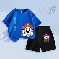 PAW Patrol Summer Boys Short Sleeved T Shirt Sets Cartoon Printed Children's Top Short Two Piece Suit Kids Breathabke Outfits 1