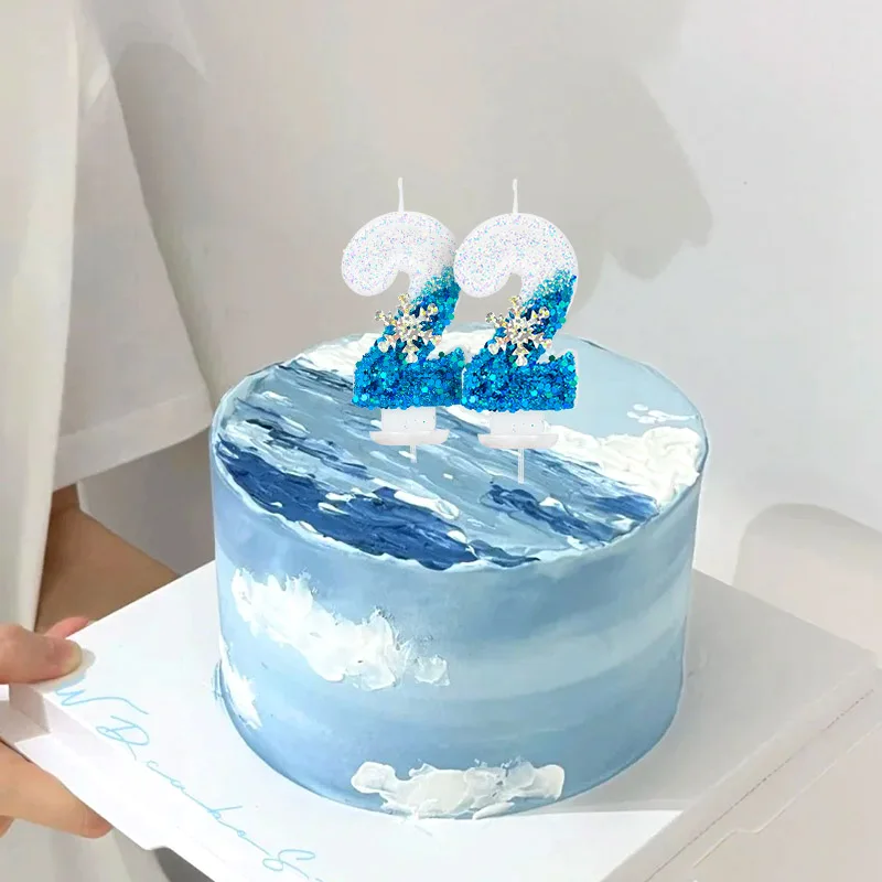 1 Stück Prinzessin Geburtstag 0-9 Zahlenkerze Blaue Schneeflocke Flammenlose gefrorene Kerzen Hochzeit Party Dekoration Geburtstag Dessert Versorgung – Detail 4