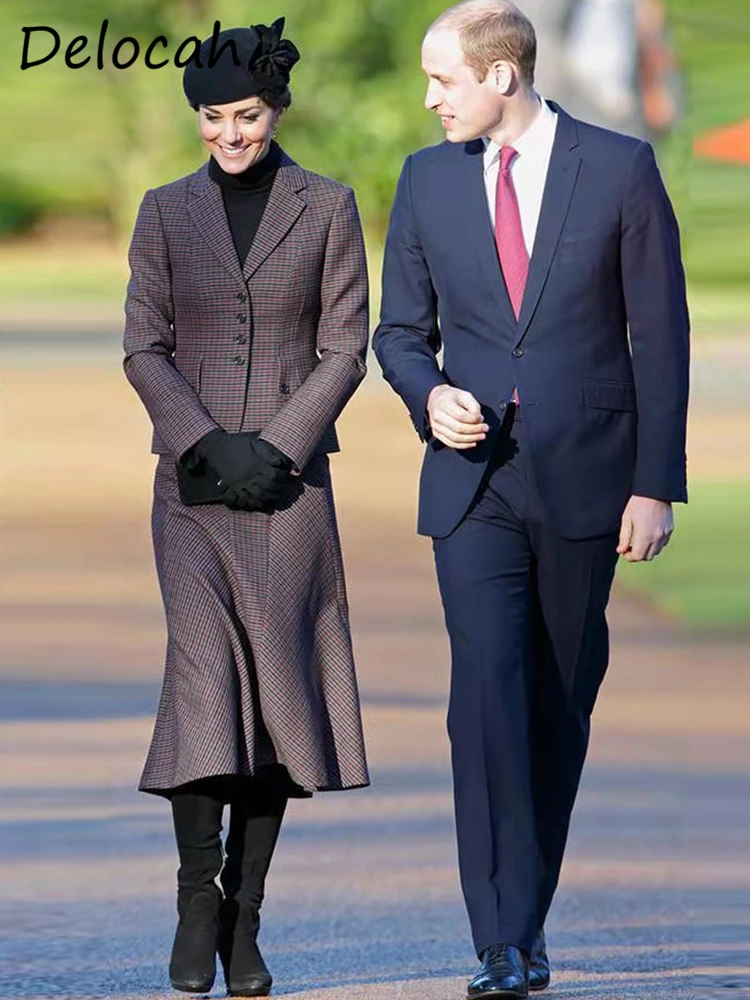 

Delocah/высококачественные весенние женские модные Подиумные юбки, комплекты Kate Middleton, топы с длинными рукавами и поясом + юбки с высокой талией, костюмы