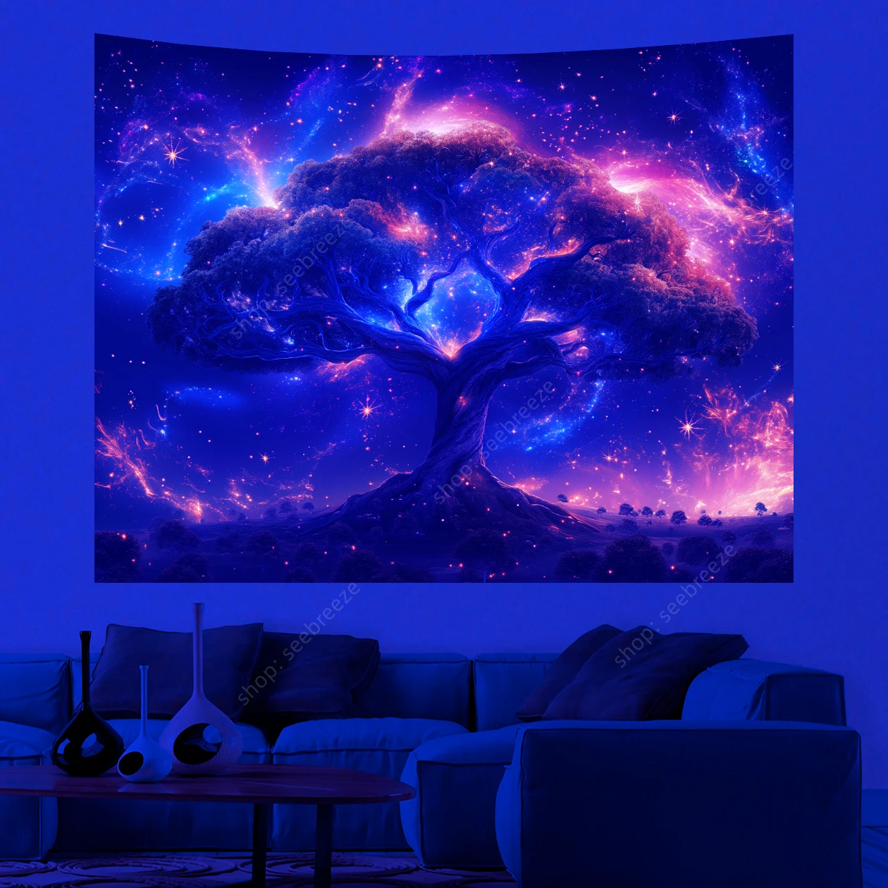 

Tree of Life Tapestry UV Reactive Space Wall Tapestry Starry Night Tapestries Wall Hanging for Aesthetics Living Room Dorm Decor