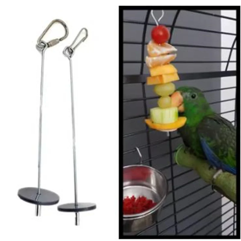 Bird Toy Skewer Fruit Spear Hanging Holder Pet Parrot Parakeet Meat Feeding Fork Stainless Steel Stick