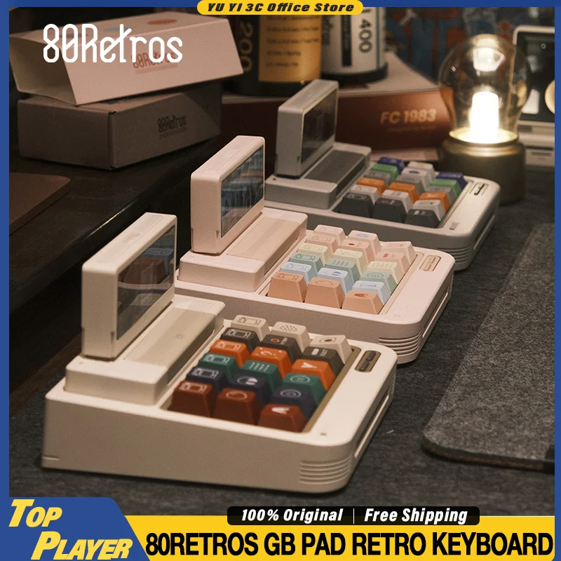 80Retros GB PAD 레트로 미니 키보드 FC GB 스타일 키 캡 CNC 알루미늄 BT 2.4G 무선 지원 QMK 맞춤형 스위치 핫 스왑 가능