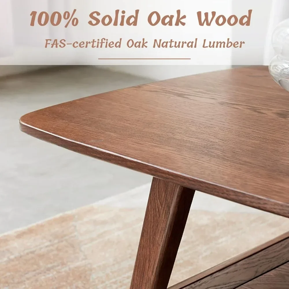 Tier Solid Oak - Coffee Table 2- Practical Center Table Double Storage Small Apartments (Walnut, 31.49" D x 19.68" W x 17.32" H) 3