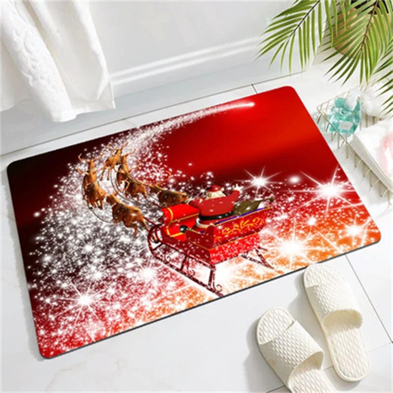 1PS Christmas Floor Mat Polyester Door Mat Kitchen Bathroom Carpet Easy To Clean Non-slip Outdoor Carpet Home Decoration 70%