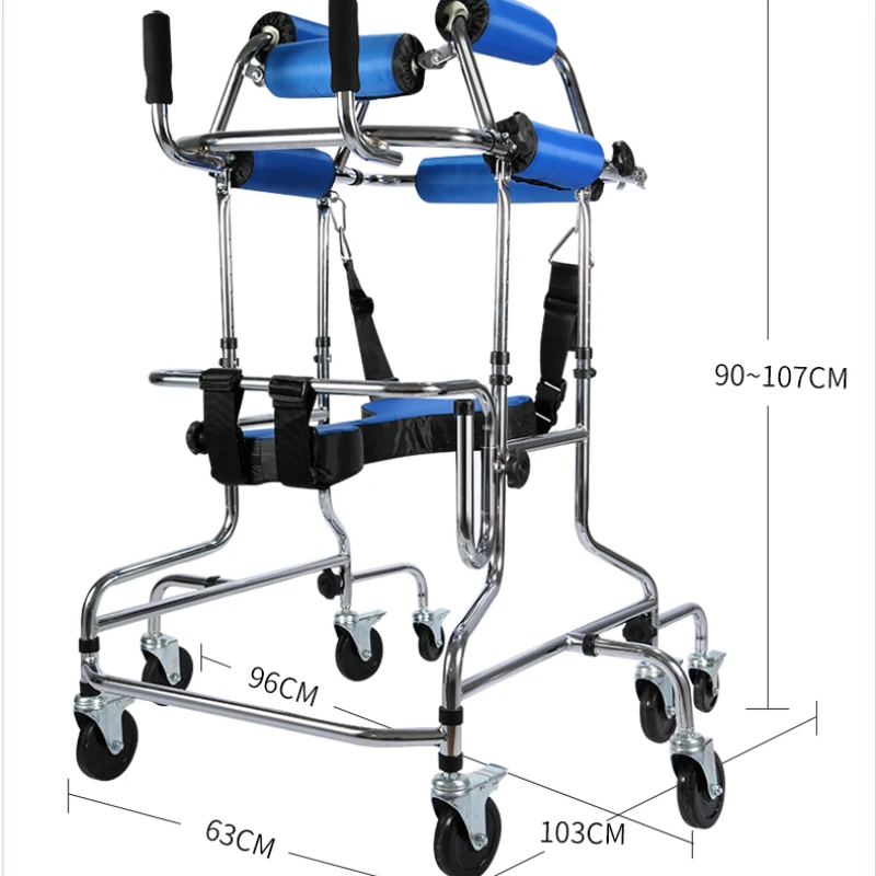 Adjustable Height Upright Walker with Seat and Brakes Kids Walking Aid for Disabled Hemiplegia Stroke Eight Wheeled Walking Aids