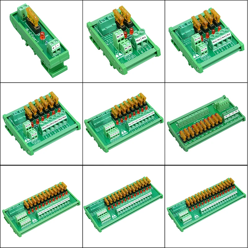 DIN Rail Mount Multi-Position Power Distribution Fuse Module, AC/DC 5-32V Capacity
