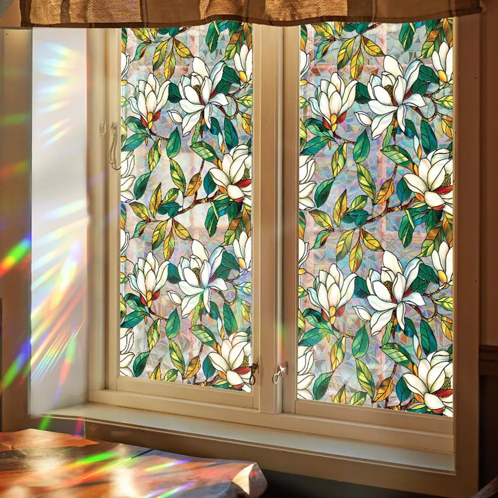 Window Privacy Film UV Blocking Flower Double-sided Stained Glass Rainbow Window Film PVC Static Door Decorative Sticker