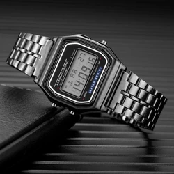 Elegant Gold and Silver Stainless Steel Women's Digital Watch (Black)