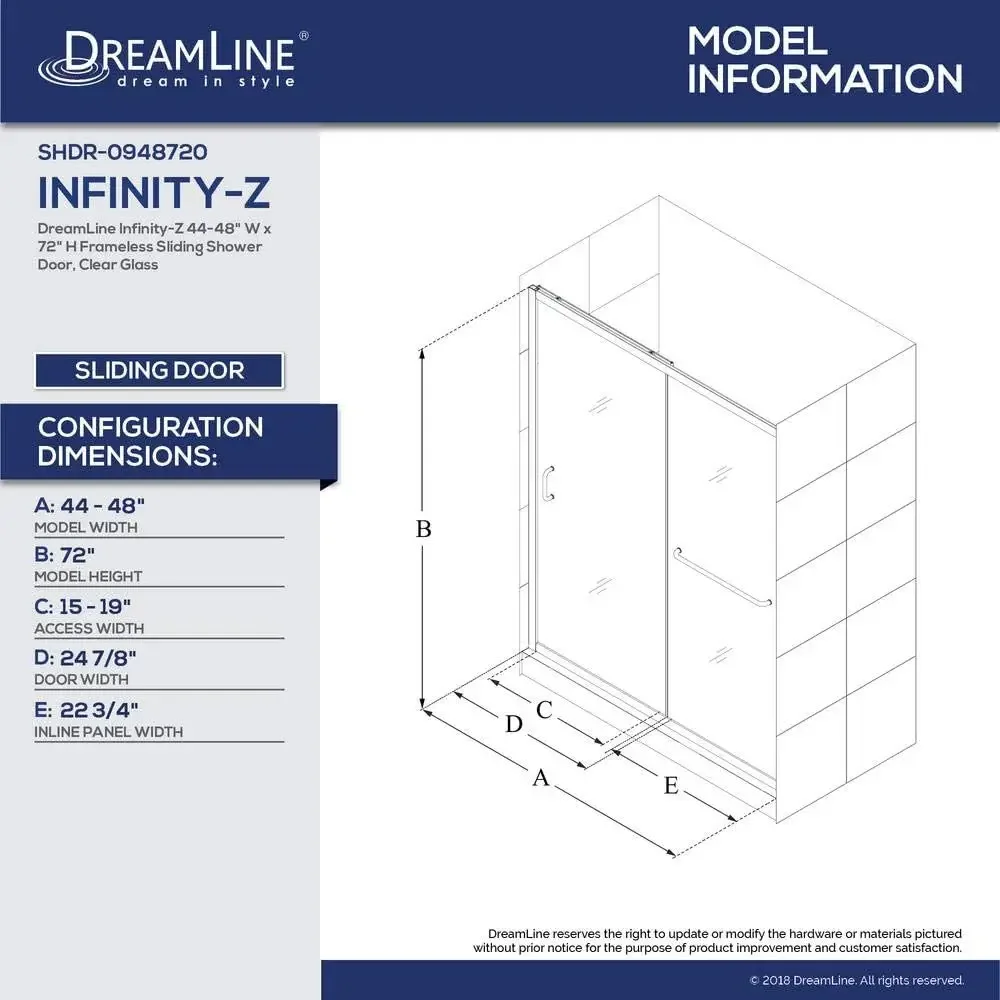 44-48 in W X 72 in H Semi-Frameless Sliding Shower Door Clear Glass Oil Rubbed Bronze Tempered Glass Shower Door