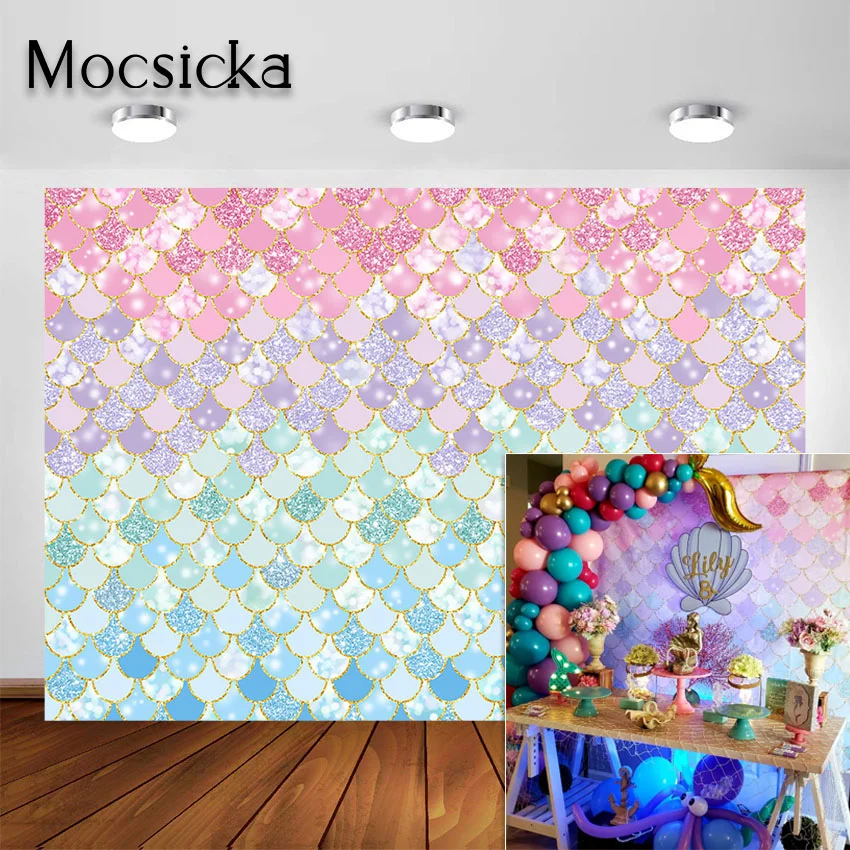 Photo Backdrop Little Mermaid Theme Birthday Banner Newborn Girl Baby Shower
