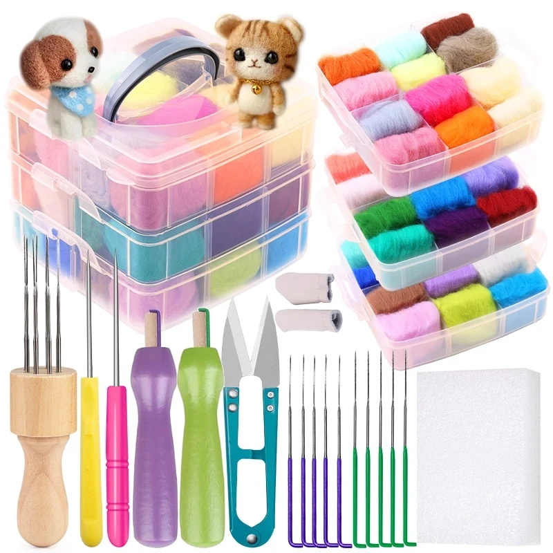 Wool Felt Kit Needle Felting Tool Wool Fibre Felt Fabric Diy Handmade