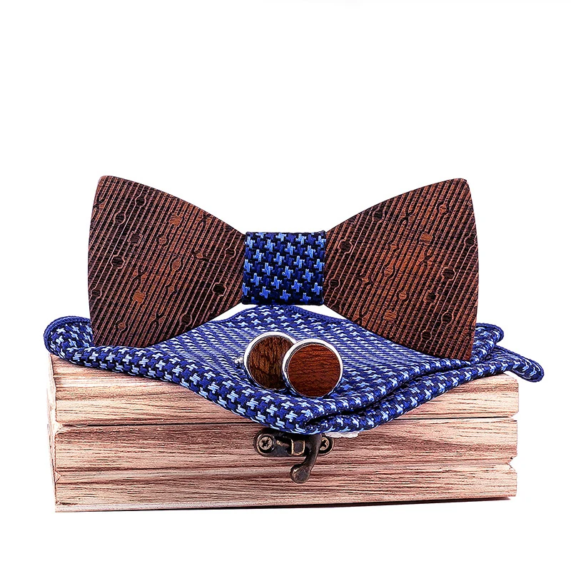 

Linbaiway Mens Wood Bowties Polyester Handkerchief Wood Cufflinks Set for Male Wooden Bow Ties Wedding Formal Business Butterfly