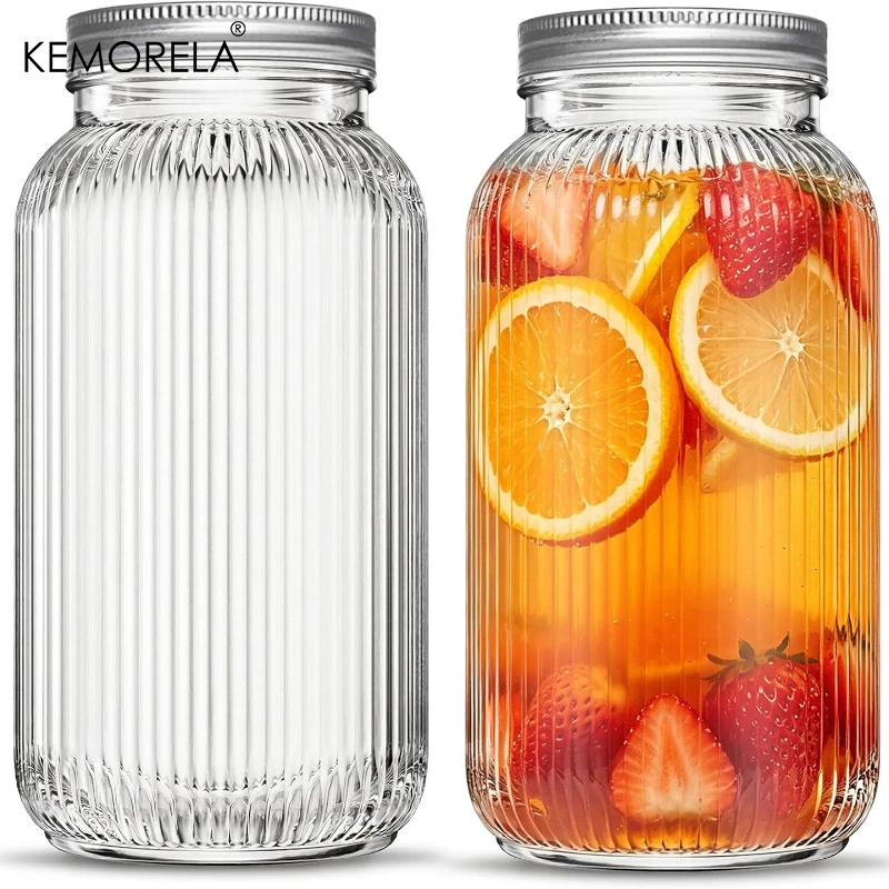 2pcs Wide-Mouth Glass Mason Jars with Screw Lids Threaded Canning