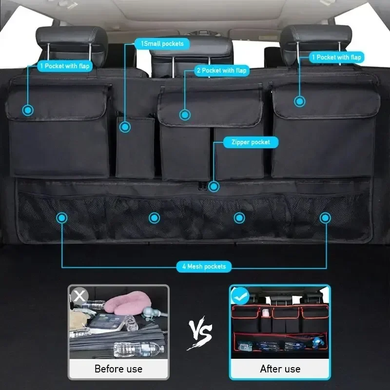 1pc Multi-Pocket Car Trunk Organizer Universal Car Storage Pocket Car Hanging Back Seat Storage Bag Auto Interior Accessories