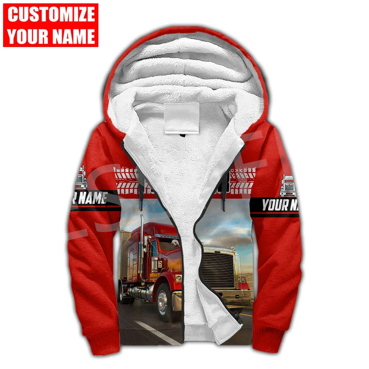 Custom Name Truck Operator Cosplay Trucker Driver Worker Tattoo Harajuku Autumn Winter Thicker Overcoat Fleece Hoodies Jacket X6