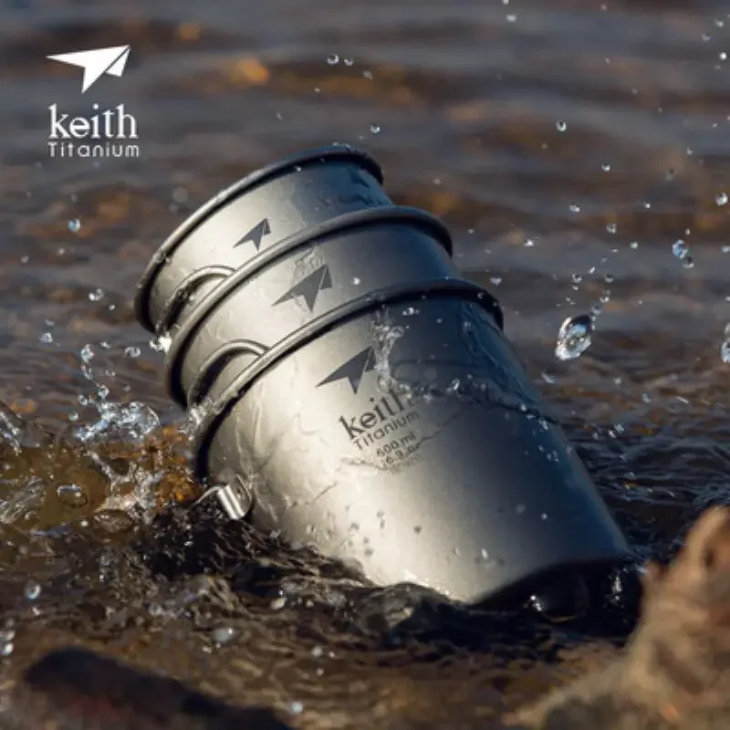 Keith Titanium Single-wall Mug with Folding Handle and Lid Outdoor Camping Travel Hiking Cups 220ml-500ml 3