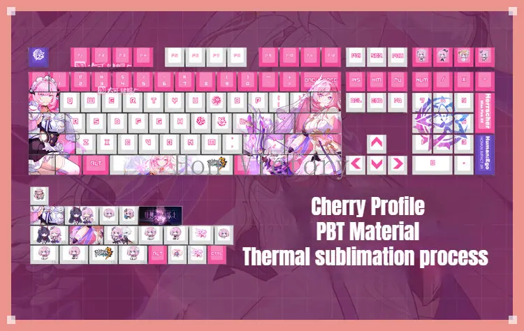 Chaves Honkai Impacto Elysia Pbt Cinco Lados Tintura Sublimação Keycaps Herrscher do Perfil de Cereja Humana Jogo Original Periférico 108 - Imagem 4