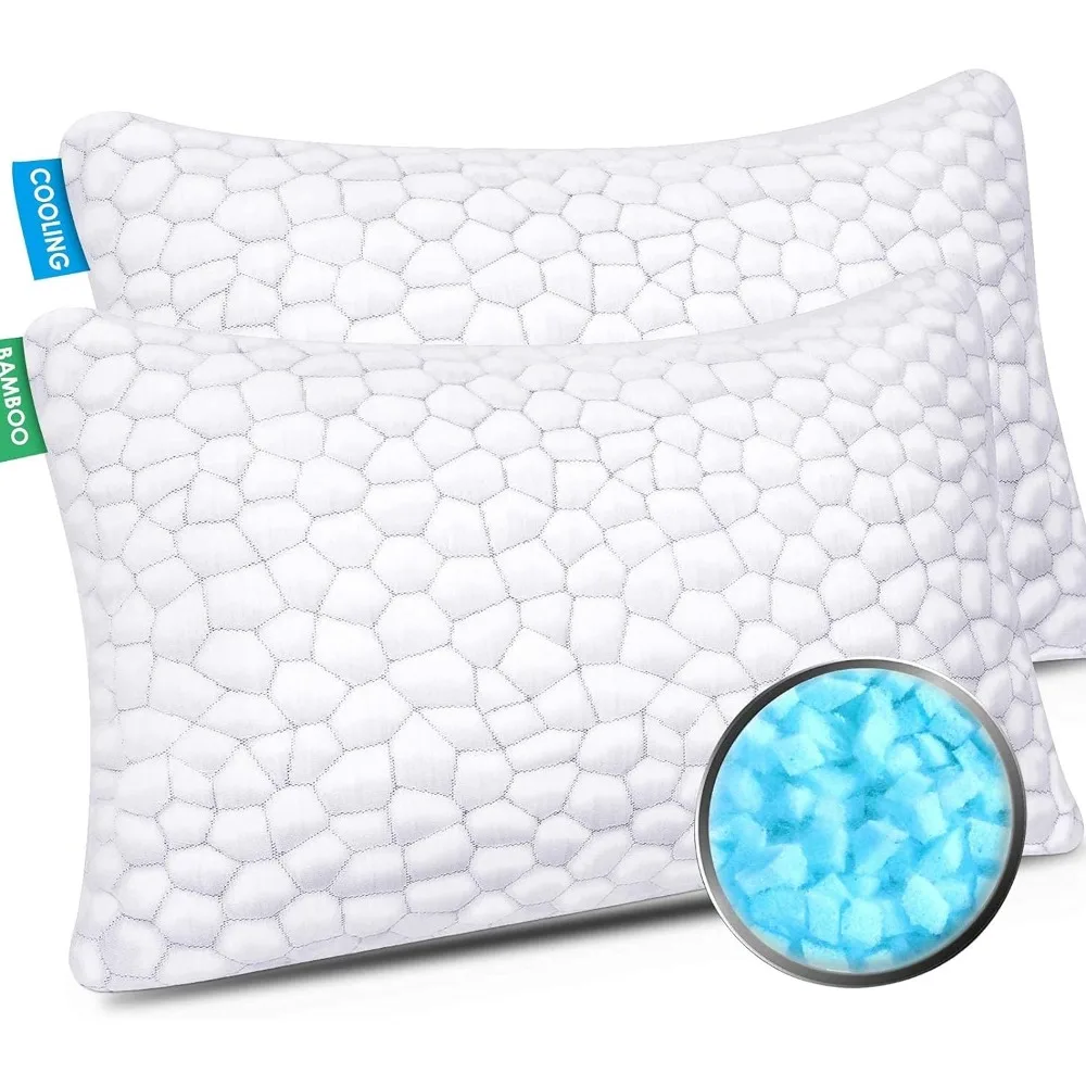 

Cooling Bed Pillows for Sleeping 2 Pack Shredded Memory Foam Pillows Adjustable Cool Pillow for Side Back Stomach Sleepers