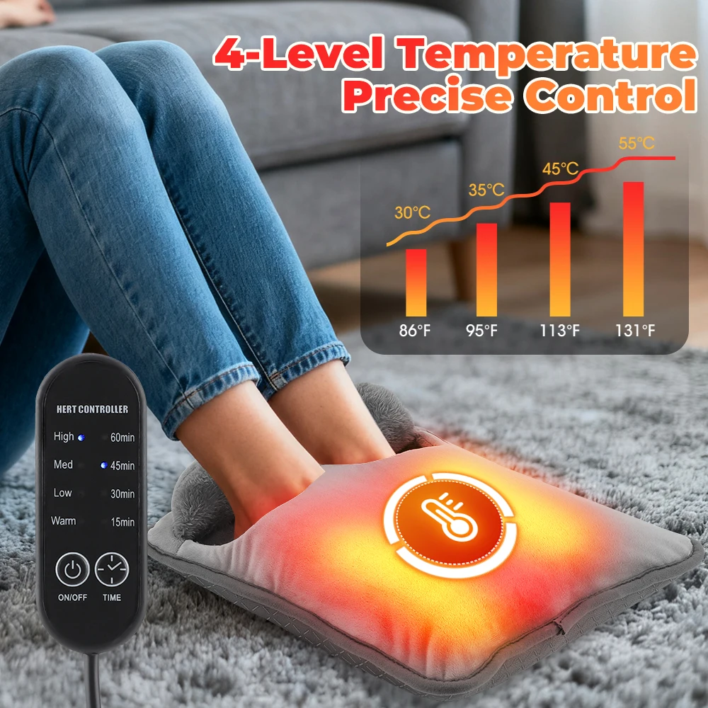 Electric Foot Warmer Heating Temperature Adjustable Timing Warming Machine for Feet Hand Seat Mat Office Home Washable Heater