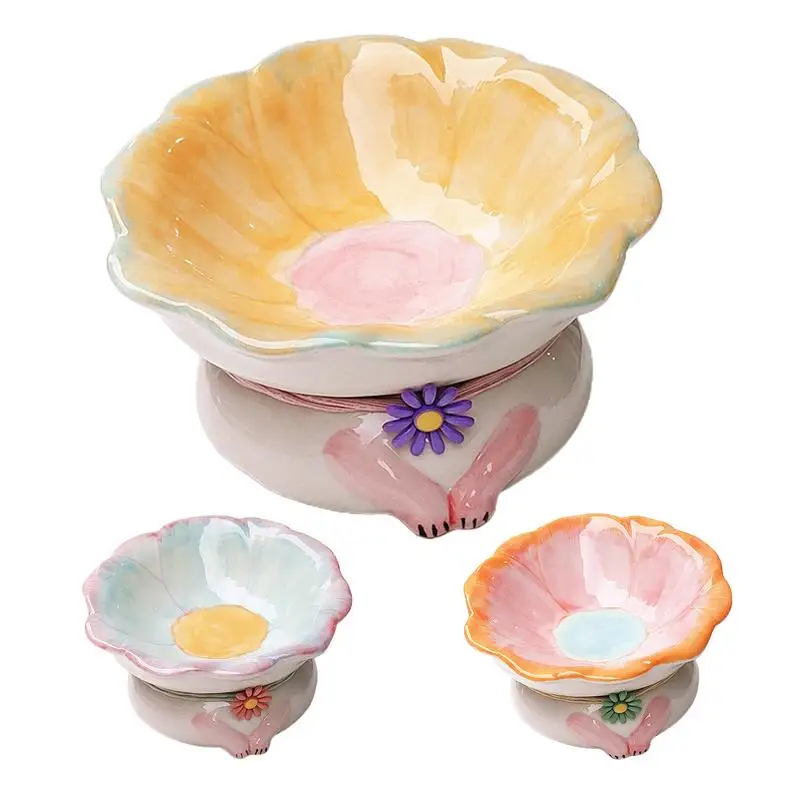 

Поднимающиеся миски для кошек, милая керамическая миска для кошек, зеркальная миска для кормления кошек с нескользящей основой, наклоняющаяся мелкая миска для домашних животных