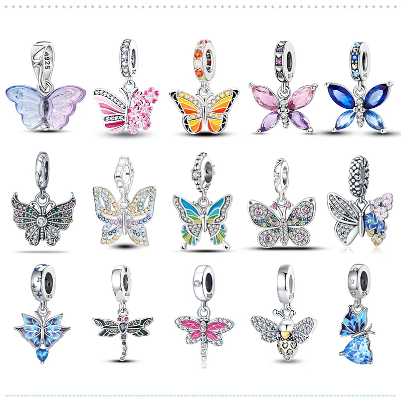 

2024 New 100% 925 Sterling Silver Colorful Butterfly And Dragonfly Charm Beads Fit Pandora Original Bracelet DIY Production