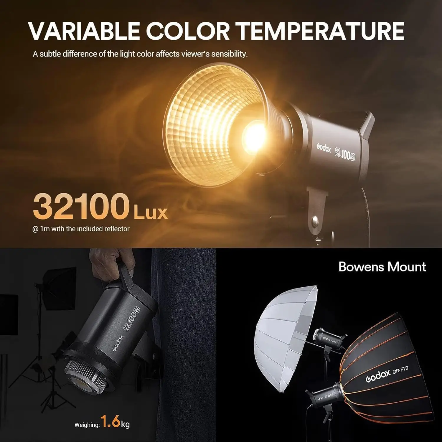 Godox SL100Bi 2800K～6500K二色LEDビデオライト、写真撮影、ライブ 