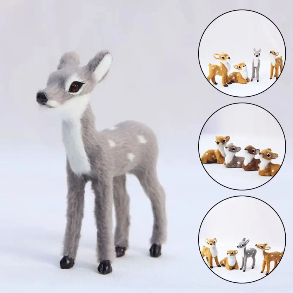Cute Artificial Fur PVC Imitation Sika Deer Grey Brown Mini Style Fairy Garden Miniatures Artificial Deer Reindeer Home Decor