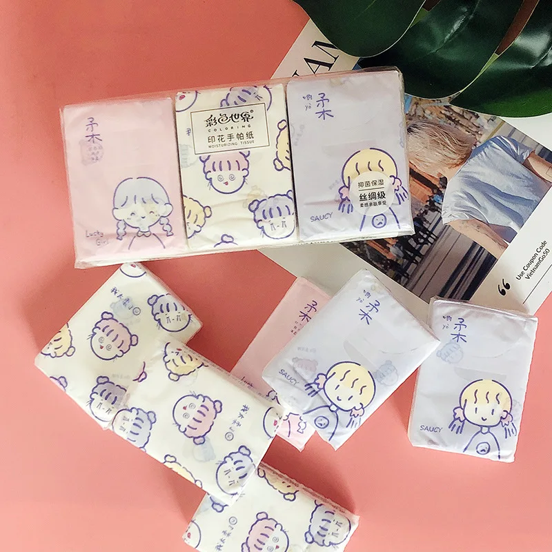 Facial Tissue Paper Printed Handkerchief Paper Three Layers of Native Wood Mini Printed Paper Portable Small Pocket Napkin for Daily Life