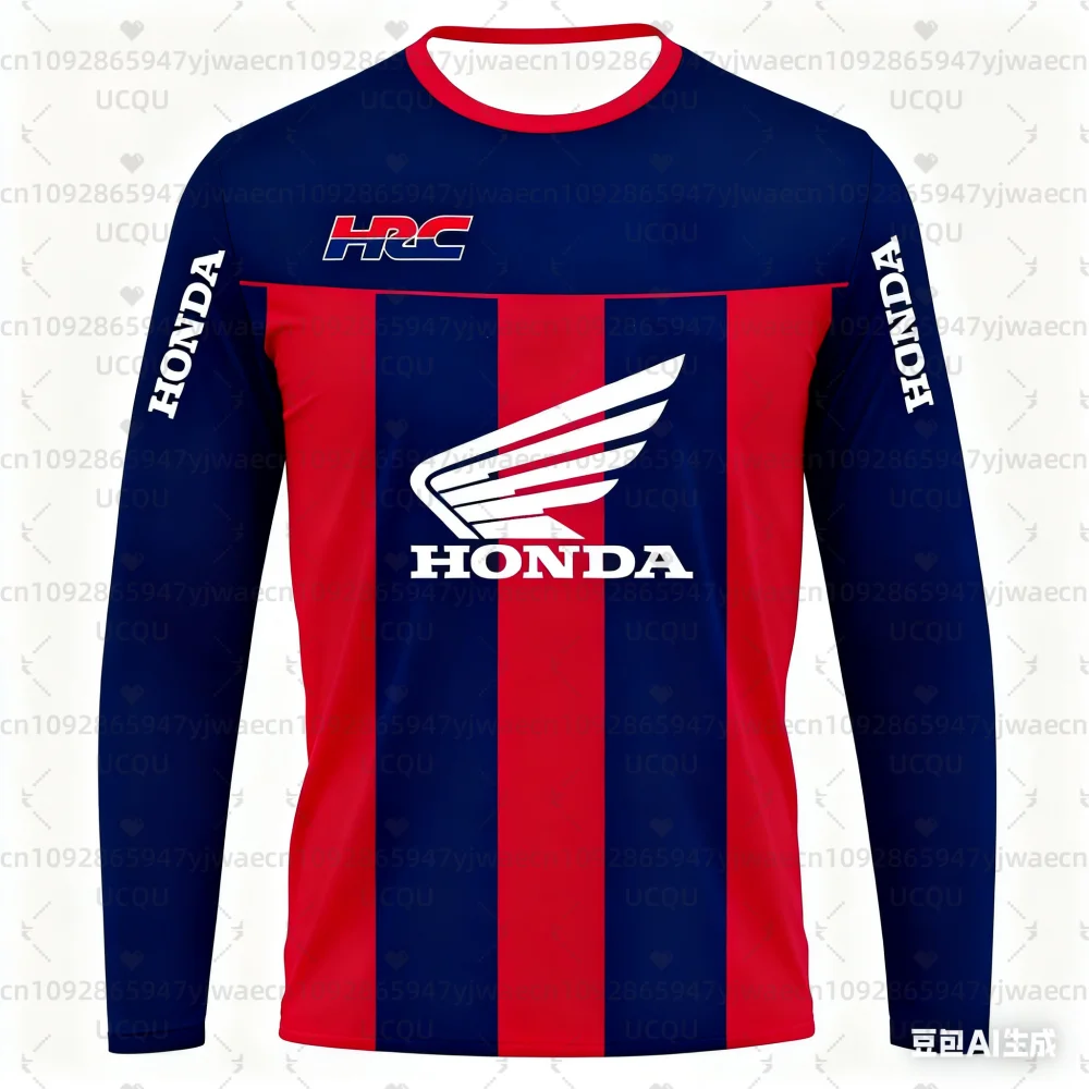 봄과 가을 남성과 여성의 오토바이 스트라이프 혼다 라이딩 긴팔 티셔츠 여름 빠른 건조 긴팔 티셔츠