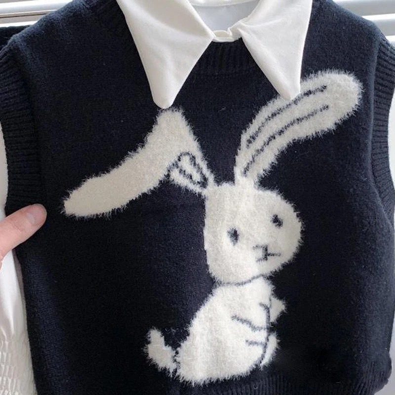 Girls Pullover Sweater Vest Spring Girls' Fashionable and Cute Little Rabbit Knitted Vest Baby Kids Loose and Versatile Top children vest