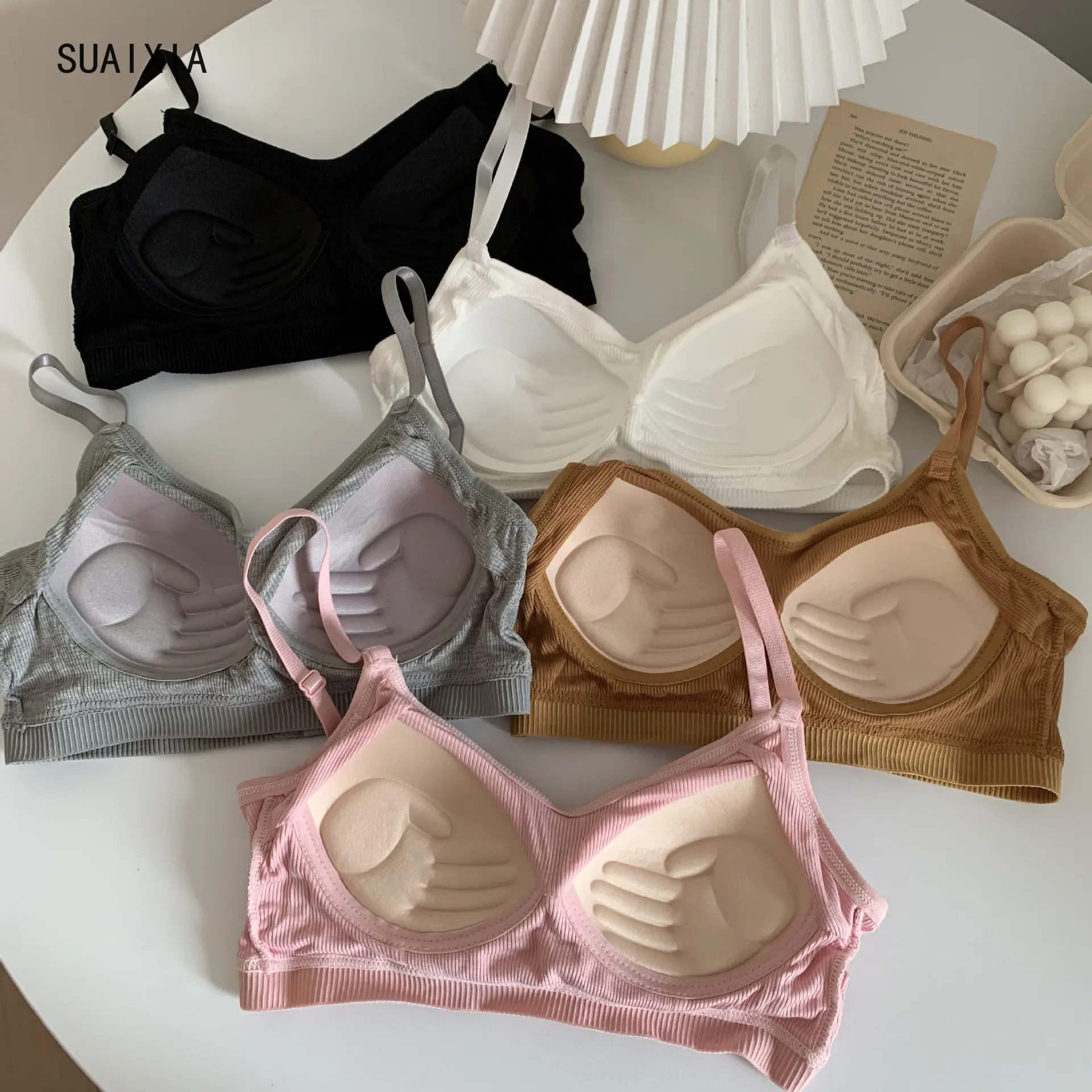 

Thread Cotton Underwear Women's Back Integrated Fixed Cup Breast Covering Breast Adjustable Strap Underwear