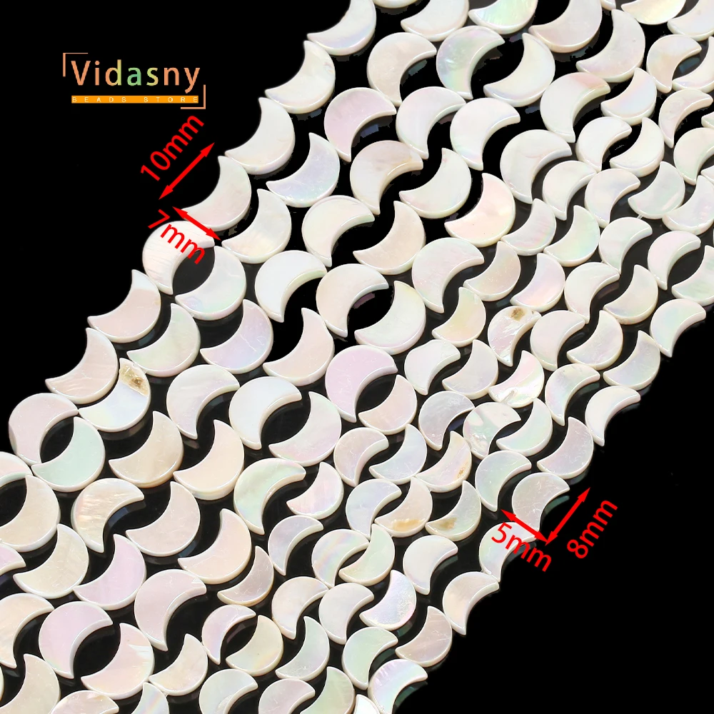 Natürliche Muschelperlen, plattiert, Mondform, Muschelperlen für Schmuckherstellung, DIY-Halsketten-Zubehör, lose Perlen, 38,1 cm – Detail 4