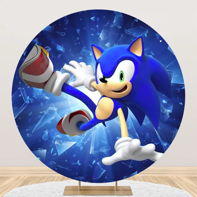 thumbnail image 1 of Fondo de fotografía redondo de Sonic The Hedgehog para fotografía, suministros para fiestas de cumpleaños, baby shower, pancarta personalizada, 1 of 5