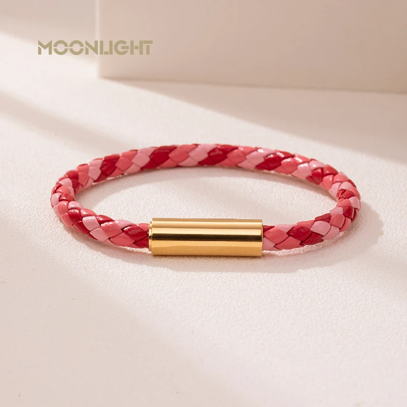 Classic Designer Men Women Exquisite Bracelet Stainless Steel Button Leather Bracelet Hand-woven Female Jewelry Gifts 15 Colors - Image 4