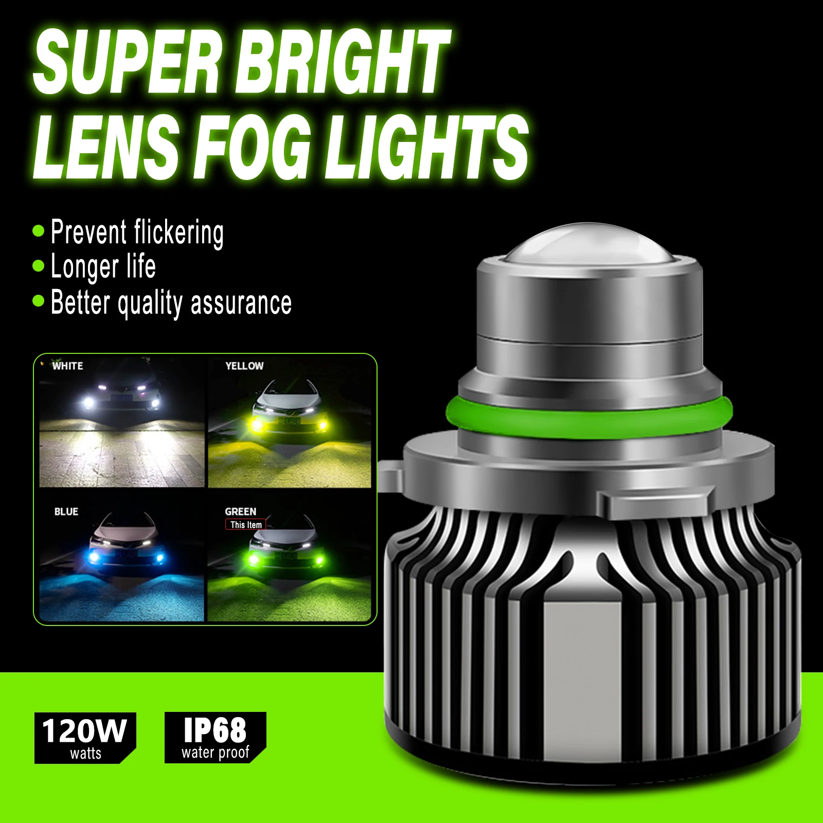 9006 HB4 레이저 LED 헤드라이트 레몬 그린 색상 H7 H11 9005 HB3 120w LED 렌즈 안개등 3000K 옐로우 그린 화이트 자동차 LED 전구 T3